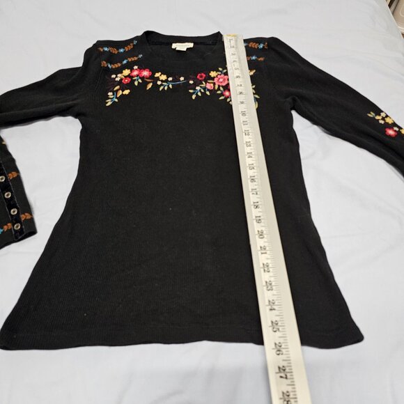 Sundance Frosty Fields Embroidered Thermal Top Shirt Women Size S Black Cotton - Picture 10 of 15